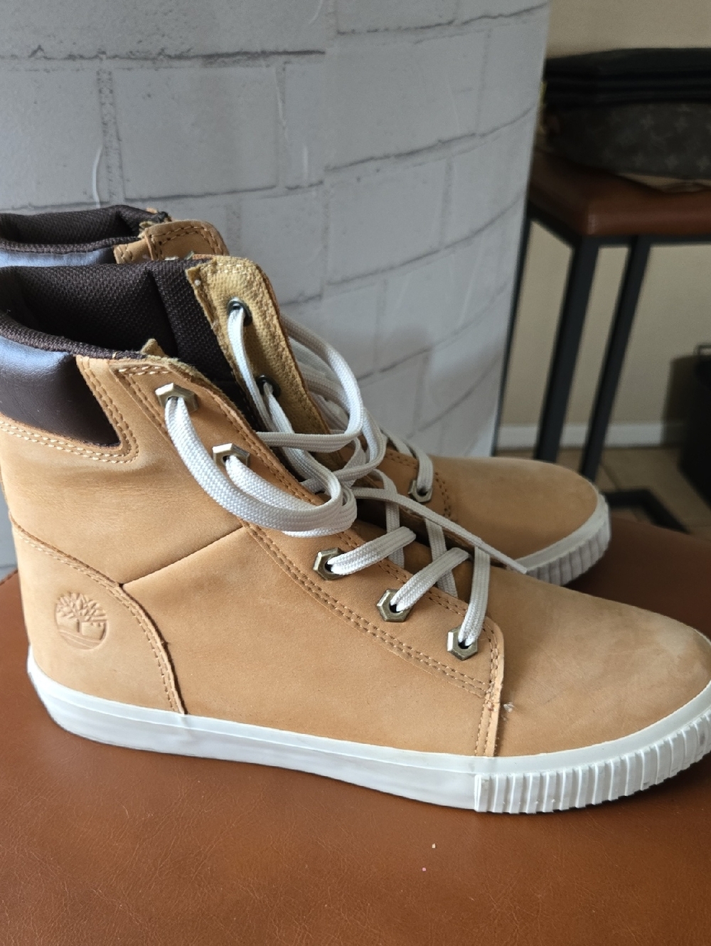 Timberland Tan Nubuck High-Top Sneakers with White Soles